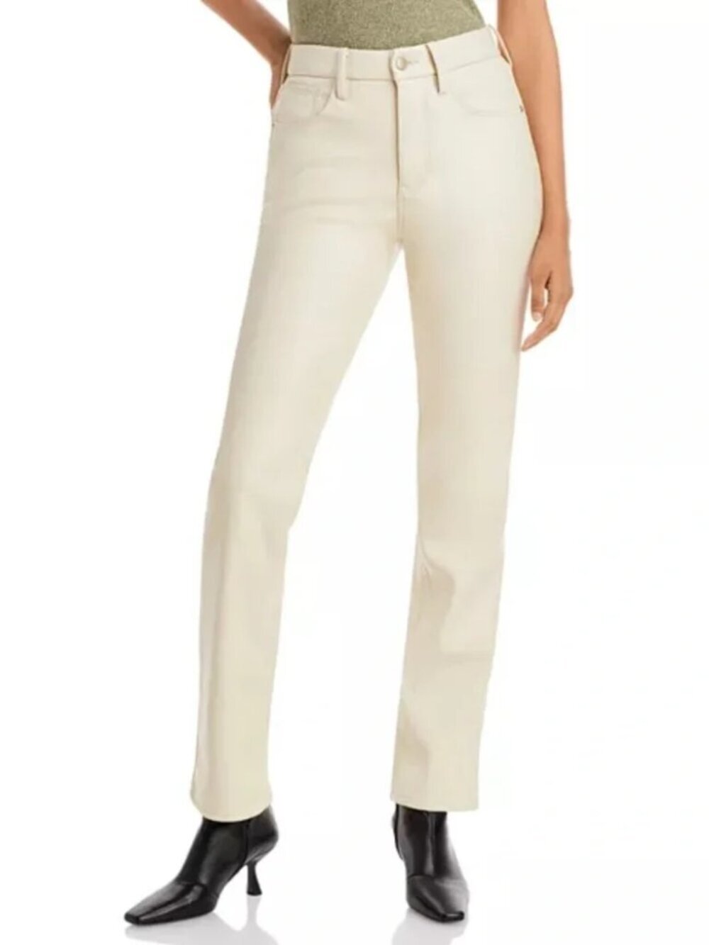 Good American Better Than Leather Pants High Rise Straight Leg Cream NWT New 28